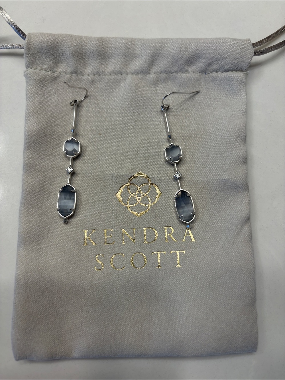 Kendra Scott Silver Gray Faceted Drop Earrings